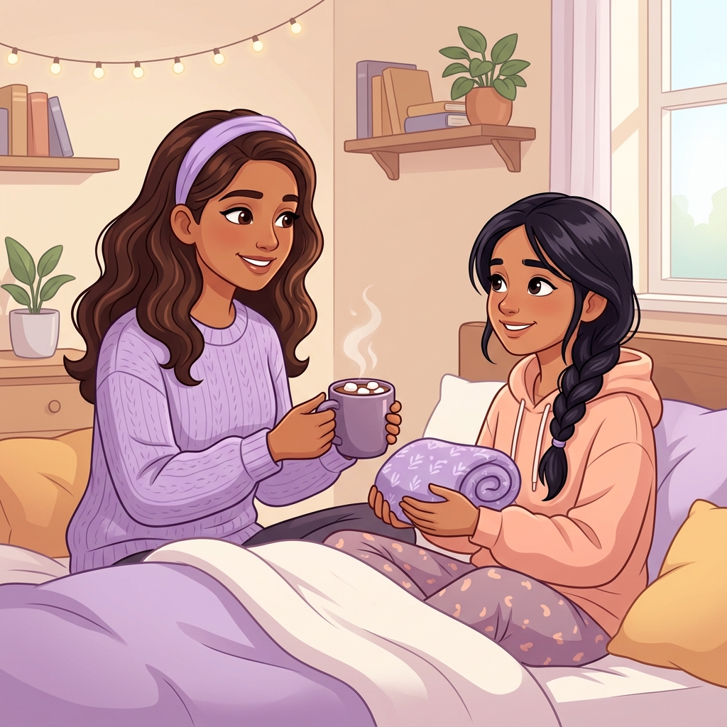 Tara giving comforting tea to a younger sister